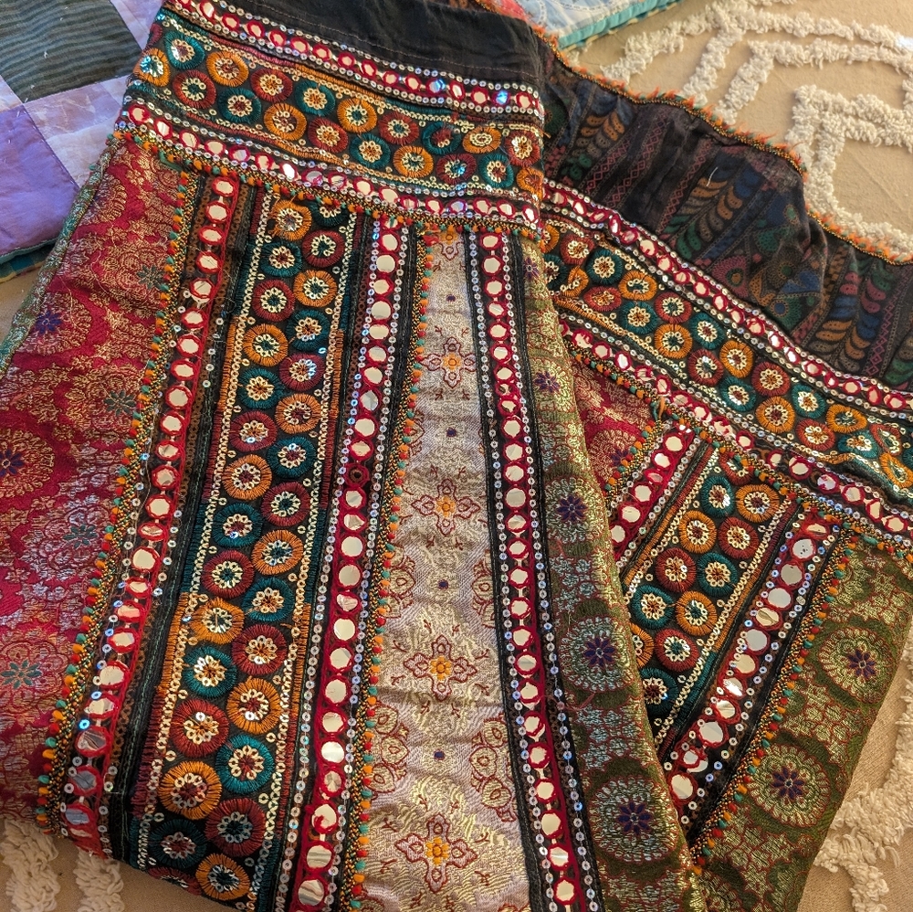 Beaded ethnic maxi skirt, colorful, festival tribal skirt, from India